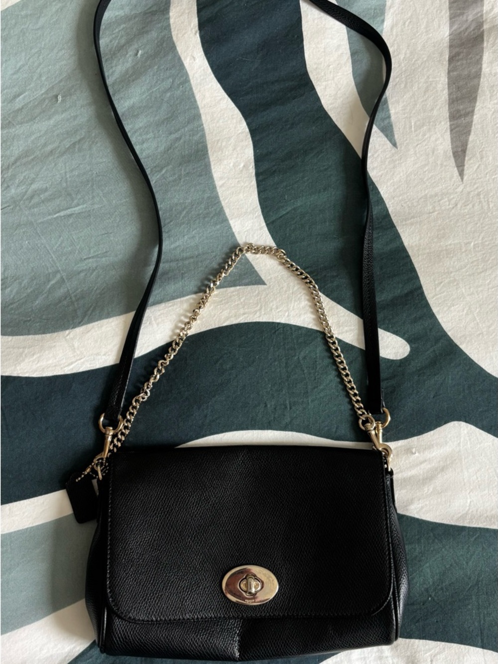 Black Leather Chain-Accent Crossbody Bag